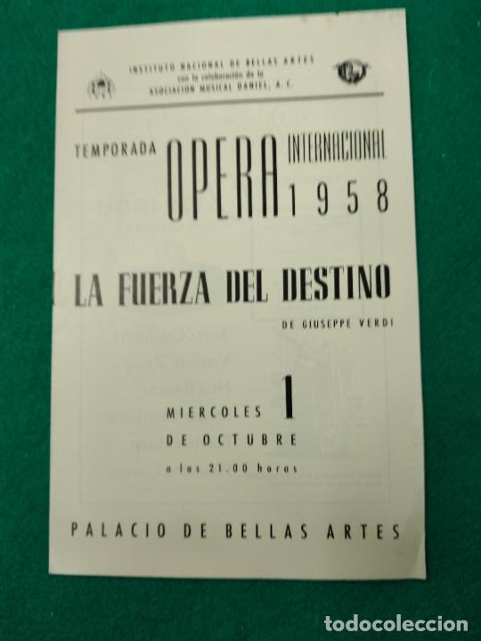 M&uacute;sica de colecci&oacute;n: OPERA. LA FUERZA DEL DESTINO. GIUSEPPE VERDI. TEMPORADA INTERNACIONAL 1958. PALACIO DE BELLAS ARTES