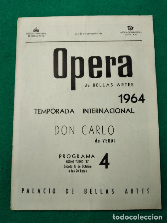 M&uacute;sica de colecci&oacute;n: OPERA. DON CARLO. GIUSEPPE VERDI. TEMPORADA INTERNACIONAL 1964. PALACIO DE BELLAS ARTES