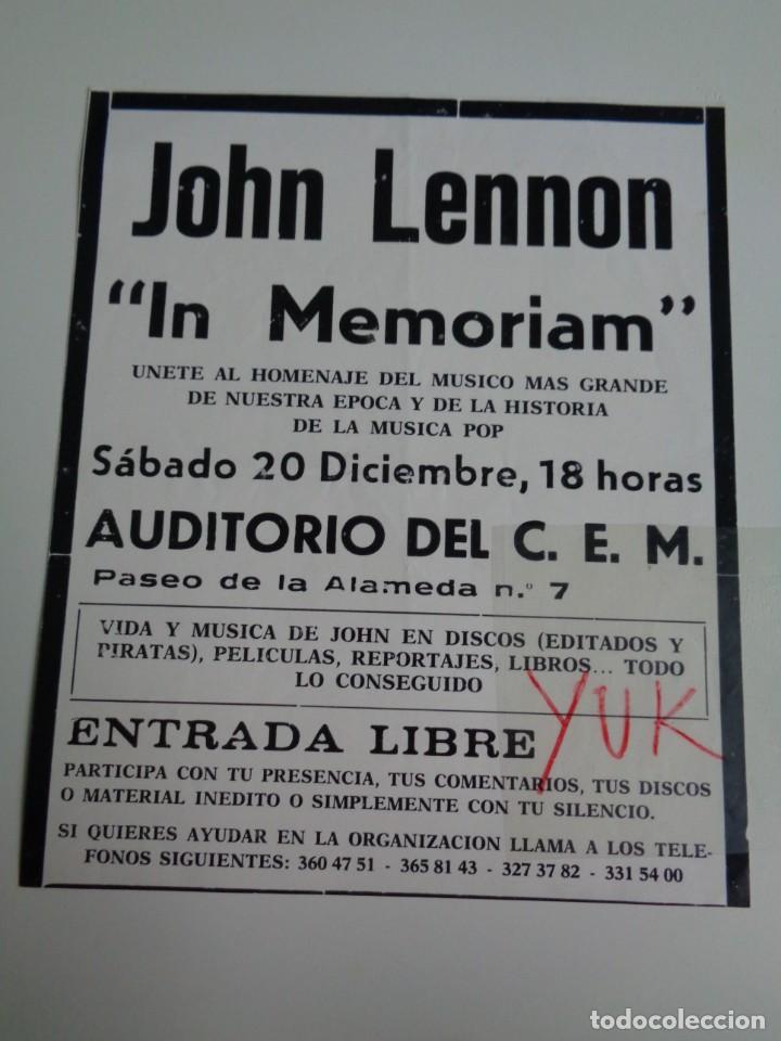 M&uacute;sica de colecci&oacute;n: FLYER DE BEATLES - JOHN LENNON IN MEMORIAM - 1980 AUDITORIUM DEL CEM - VALENCIA