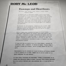 Música de colección: RORY MCLEOD - FOOTSTEPS AND HEARTBEATS HOJA PROMOCIONAL. Lote 271945778