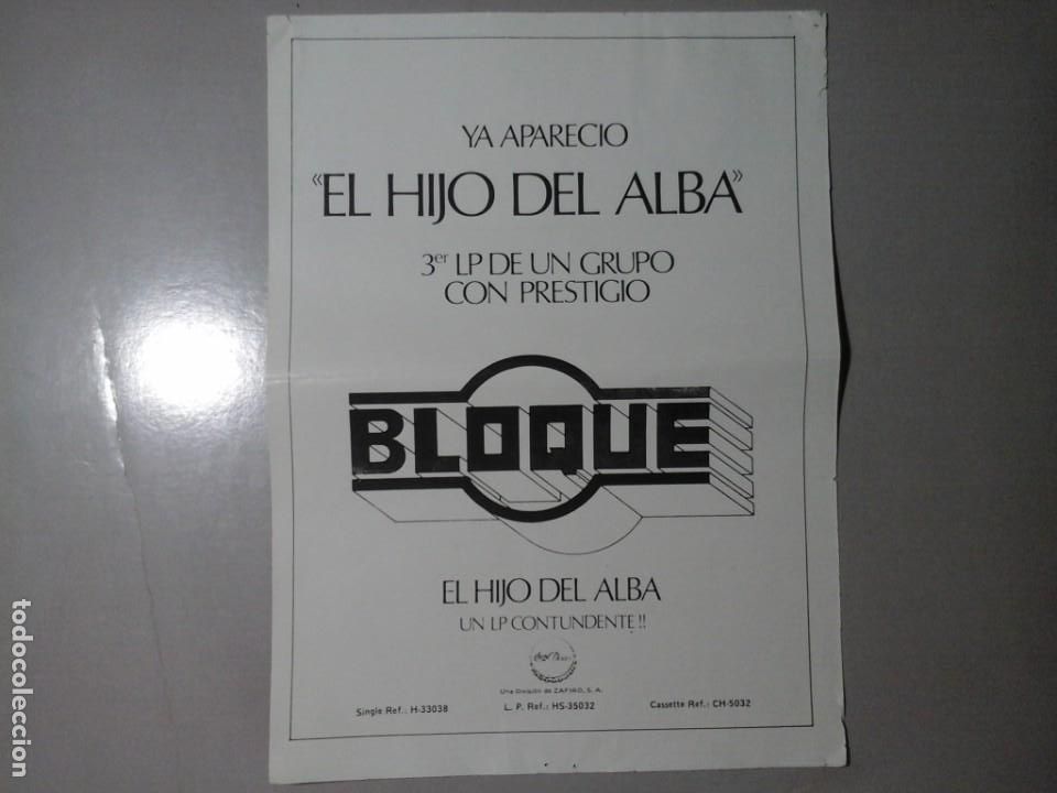 Musique de collection: BLOQUE. EL HIJO DEL ALBA. RECORTE DE REVISTA PROMOCIONAL 1980. CHAPA DISCOS. RARO