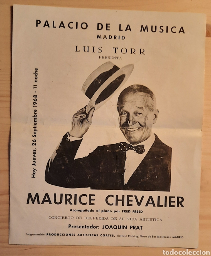 Musica di collezione: MAURICE CHEVALIER / PALACIO DE LA MUSICA DE MADRID 1968 / CONCIERTO DESPEDIDA PROGRAMA