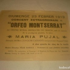 Música de colección: ORFEO MONTSERRAT . CONCERT EXTRAORDINARI DE MARIA PUJAL, 1919.
