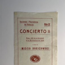 Música de colección: SOCIEDAD FILARMÓNICA DE VALENCIA DIPTICO CONCIERTO II A CARGO DE MIECIO HORSZOWSKI (A.1919)