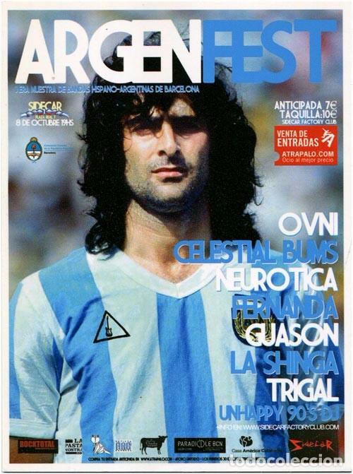 M&uacute;sica de colecci&oacute;n: ArgenFest (Ovni, Neurotica, Fernanda...) Flyer 1er. Fest. Bandas Argentinas en Barcelona - Sidecar