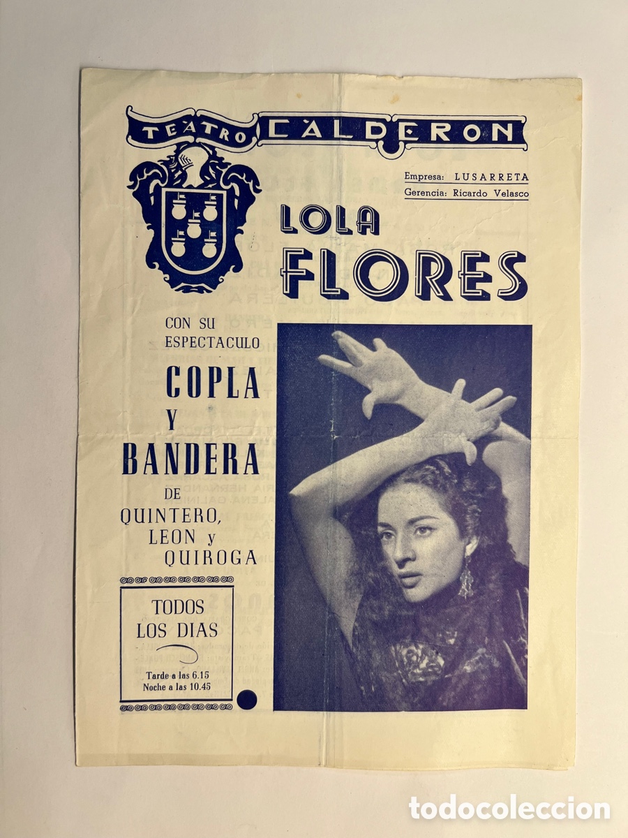 M&uacute;sica de colecci&oacute;n: LOLA FLORES, con su espect&aacute;culo Copla y Bandera .. TEATRO CALDERON. Diptico (h.1960?)