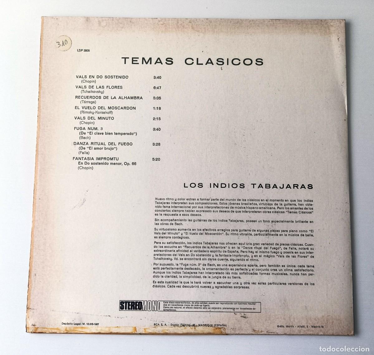 M&uacute;sica de colecci&oacute;n: LP LOS INDIOS TABAJARAS - TEMAS CLASICOS - Foto 2