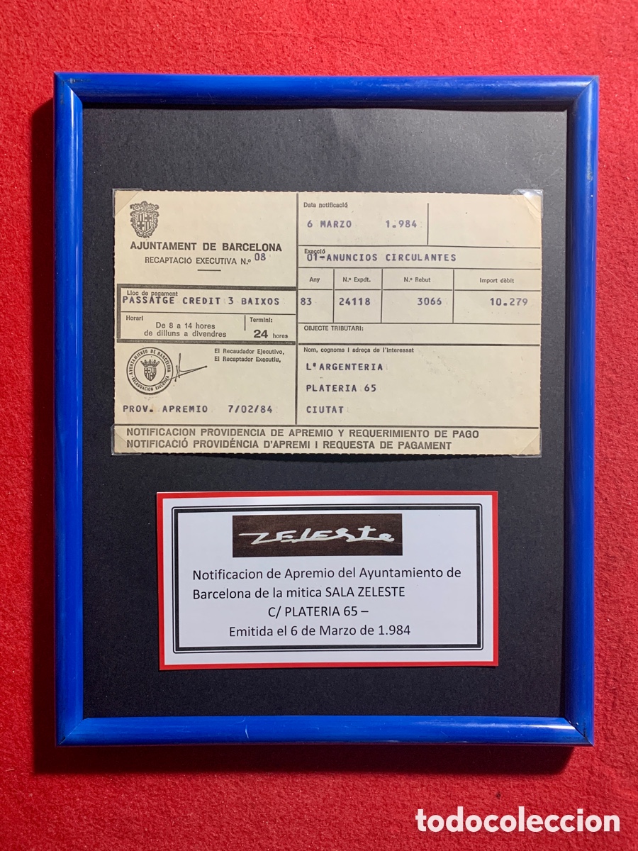 M&uacute;sica de cole&ccedil;&atilde;o: Notificacion del Ayuntamiento de Barcelona de la mitica SALA ZELESTE