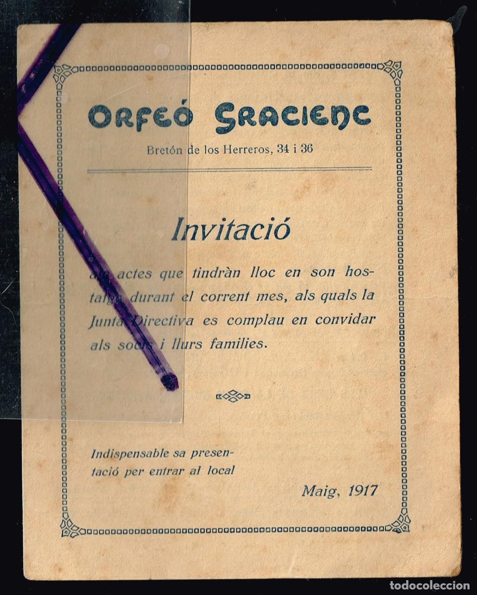 M&uacute;sica de colecci&oacute;n: 1917 ORFE&Oacute; GRACIENC INVITACI&Oacute; ACTES MES MAIG: CONCERTS, CONFERENCIES, HOMENATGE AL MESTRE MILLET