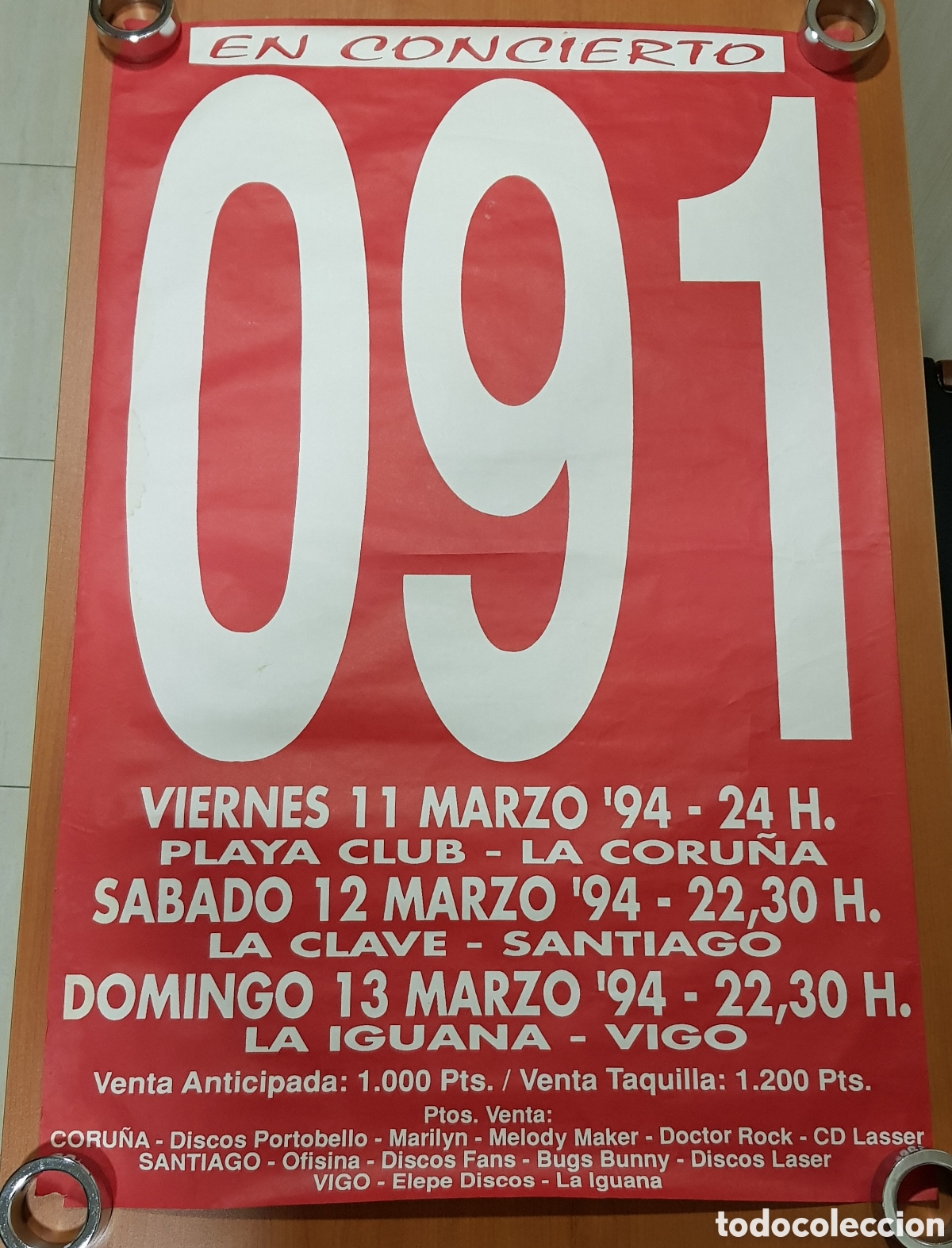 Musiksammlung: CARTEL ORIGINAL PROMOCIONAL CONCIERTOS 091 EN GALICIA. A&Ntilde;O 1994. P&Oacute;STER A&Ntilde;OS 90. DIF&Iacute;CIL.