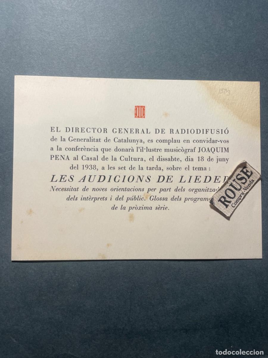 M&uacute;sica de colecci&oacute;n: GUERRA CIVIL / MUSICA 18 JUNY 1938 INVITACION EL DIRECTOR GENERAL DE RADIODIFUSI&Oacute; DE LA GENERALITAT