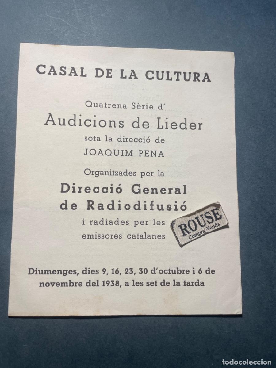M&uacute;sica de colecci&oacute;n: GUERRA CIVIL / MUSICA 9,16,23,30 D'OCTUBRE 6 NOVR .1938 PROGRAMA CASAL DE CULTURA QUATRENA S&Egrave;RIE D'