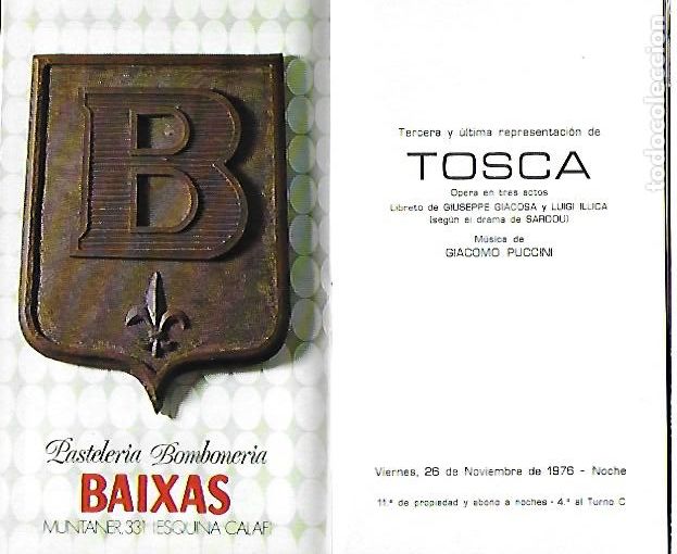 M&uacute;sica de colecci&oacute;n: Programa Gran Teatro del Liceo. Temporada 1976-77. Tosca / Puccini. 17x10cm. 32 p.