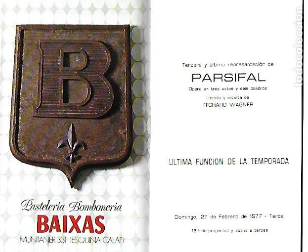 M&uacute;sica de colecci&oacute;n: Programa Gran Teatro del Liceo. Temporada 1976-77. Parsifal / R. Wagner. 17x10cm. 32 p.