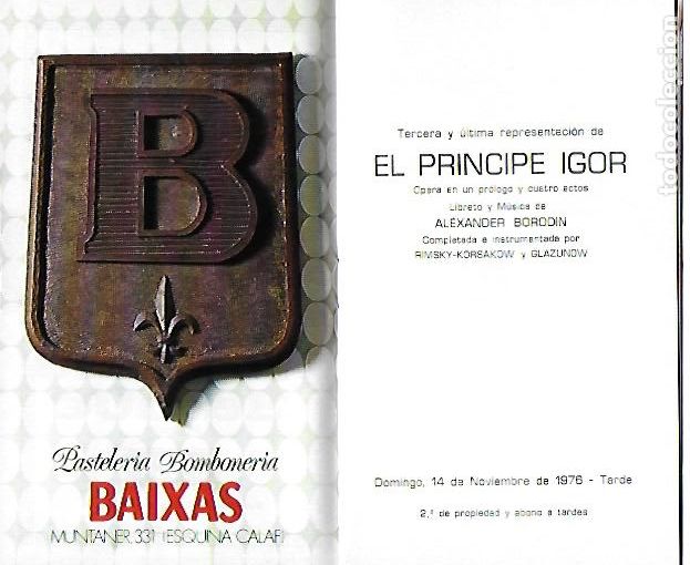 M&uacute;sica de colecci&oacute;n: Programa Gran Teatro del Liceo. Temporada 1976-77. El Pr&iacute;ncipe Igor / A. Borodin. 17x10cm. 32 p.