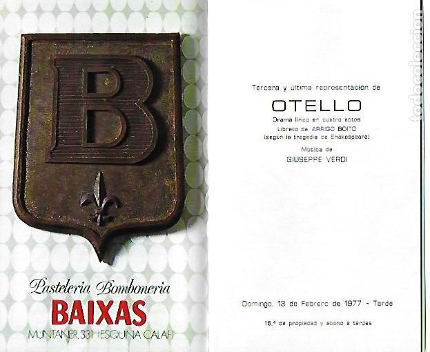 M&uacute;sica de colecci&oacute;n: Programa Gran Teatro del Liceo. Temporada 1976-77. Otello / G. Verdi. 17x10cm. 32 p.