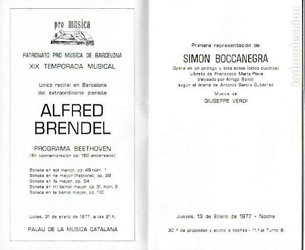 M&uacute;sica de colecci&oacute;n: Programa Gran Teatro del Liceo. Temporada 1976-77. Simon Boccanegra / G. Verdi. 17x10cm. 32 p.