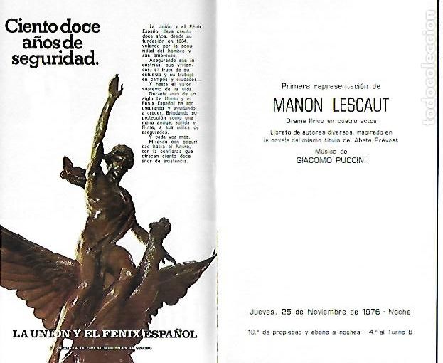 M&uacute;sica de colecci&oacute;n: Programa Gran Teatro del Liceo. Temporada 1976-77. Manon Lescaut / G. Puccini. 17x10cm. 32 p.
