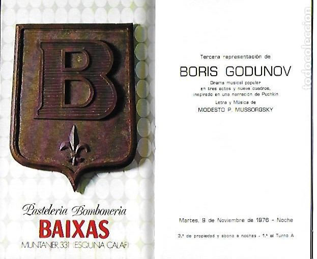 M&uacute;sica de cole&ccedil;&atilde;o: Programa Gran Teatro del Liceo. Temporada 1976-77. Boris Gudonov / M. Mussorgsky. 17x10cm. 32 p.