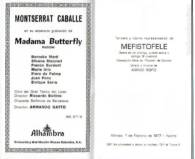 M&uacute;sica de cole&ccedil;&atilde;o: Programa Gran Teatro del Liceo. Temporada 1976-77. Mefistofele / A. Boito. 17x10cm. 32 p.