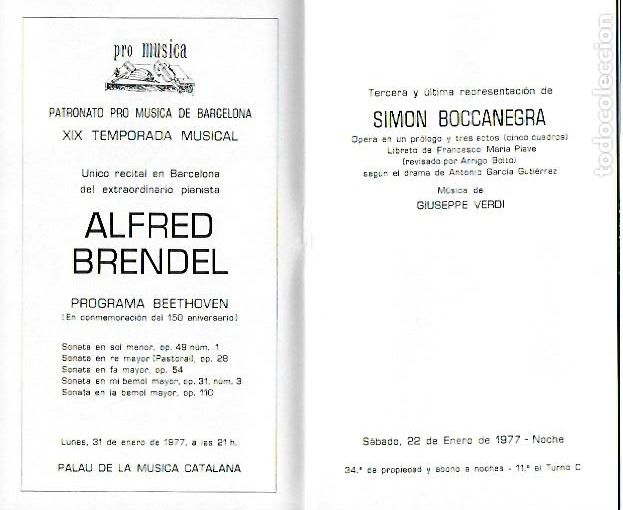 M&uacute;sica de cole&ccedil;&atilde;o: Programa Gran Teatro del Liceo. Temporada 1976-77. Simon Boccanegra / G. Verdi. 17x10cm. 32 p.
