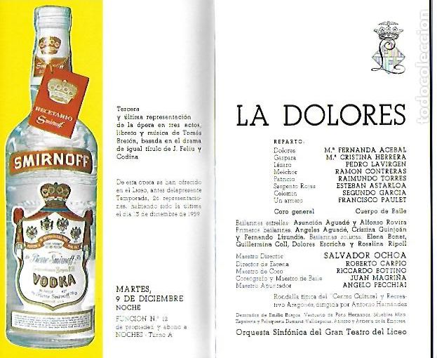 M&uacute;sica de cole&ccedil;&atilde;o: Programa Gran Teatro del Liceo. Temporada 1969-70. La Dolores / J. Feliu Codina. 17x10cm. 52 p.