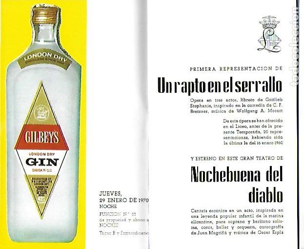 M&uacute;sica de cole&ccedil;&atilde;o: Programa Gran Teatro del Liceo. Temporada 1969-70. Un rapto en el serrallo / W. Mozart. 17x10 cm.52p