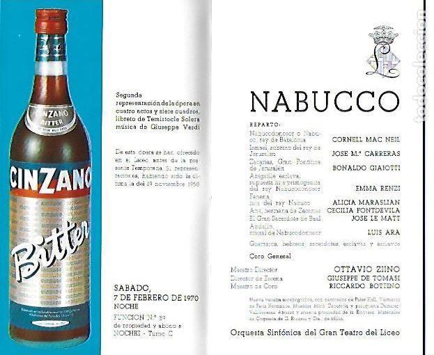 M&uacute;sica de cole&ccedil;&atilde;o: Programa Gran Teatro del Liceo. Temporada 1969-70. Nabuco / G. Verdi. 17x10 cm. 52 p