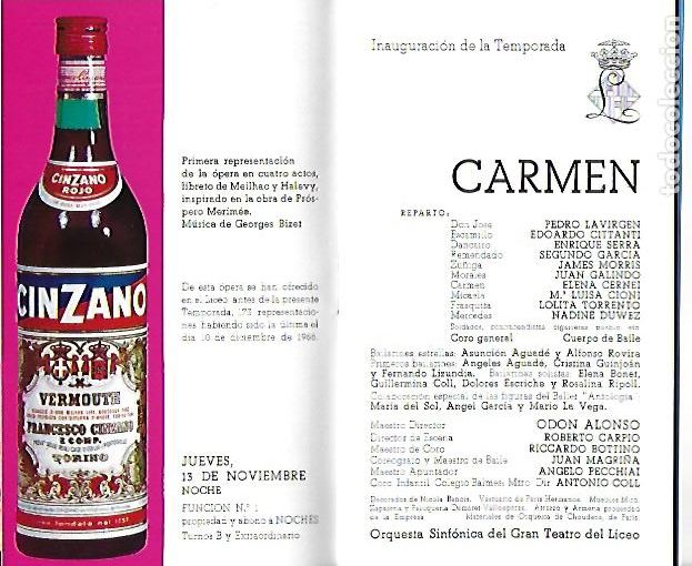 M&uacute;sica de cole&ccedil;&atilde;o: Programa Gran Teatro del Liceo. Temporada 1969-70. Carmen / G. Bizet. 17x10 cm. 52 p