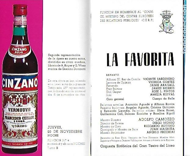 M&uacute;sica de cole&ccedil;&atilde;o: Programa Gran Teatro del Liceo. Temporada 1969-70. La Favorita / G. Donizetti. 17x10 cm. 52 p