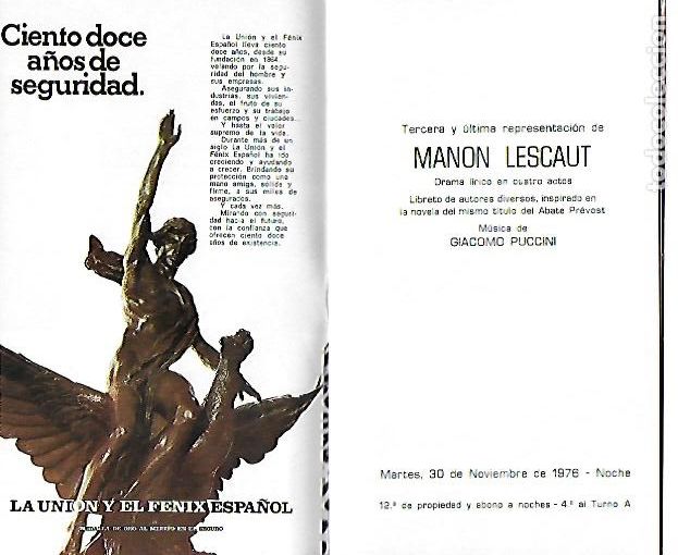 M&uacute;sica de cole&ccedil;&atilde;o: Programa Gran Teatro del Liceo. Temporada 1976-77. Manon Lescaut/ G. Puccini. 17x10 cm. 27 p