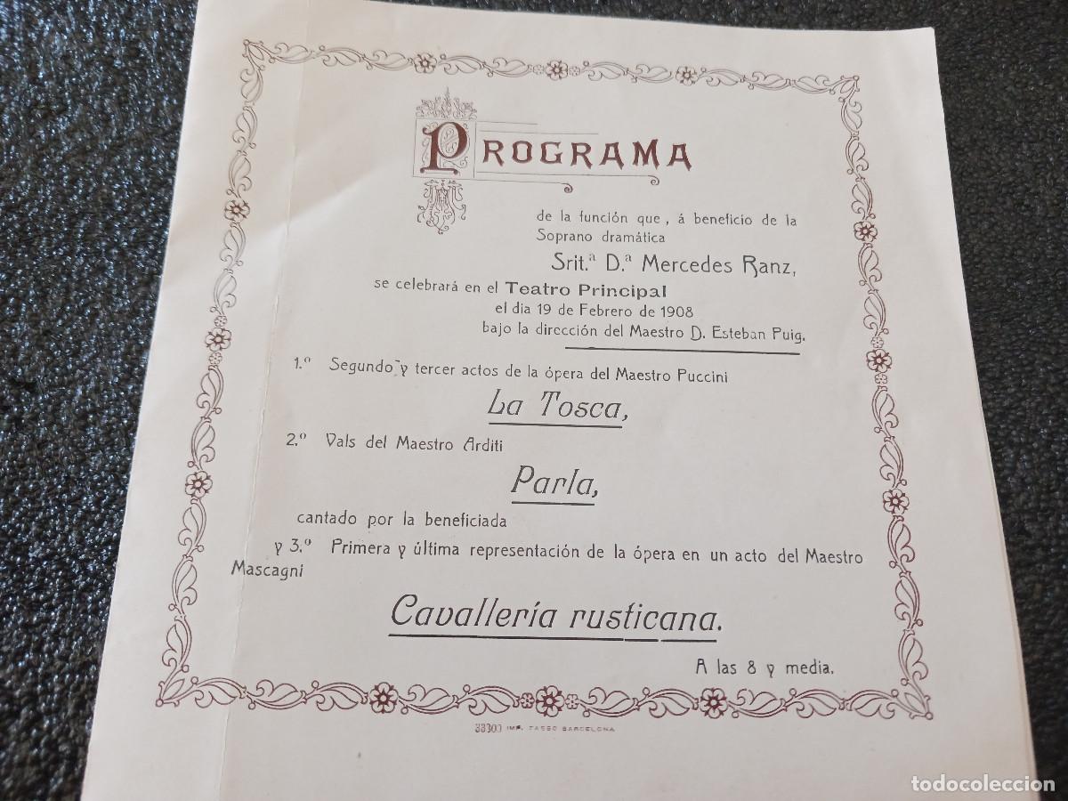 M&uacute;sica de colecci&oacute;n: programa del teatro principal de mahon 1908, funcion de la soprano dramatica, mercedes ranz - Foto 1