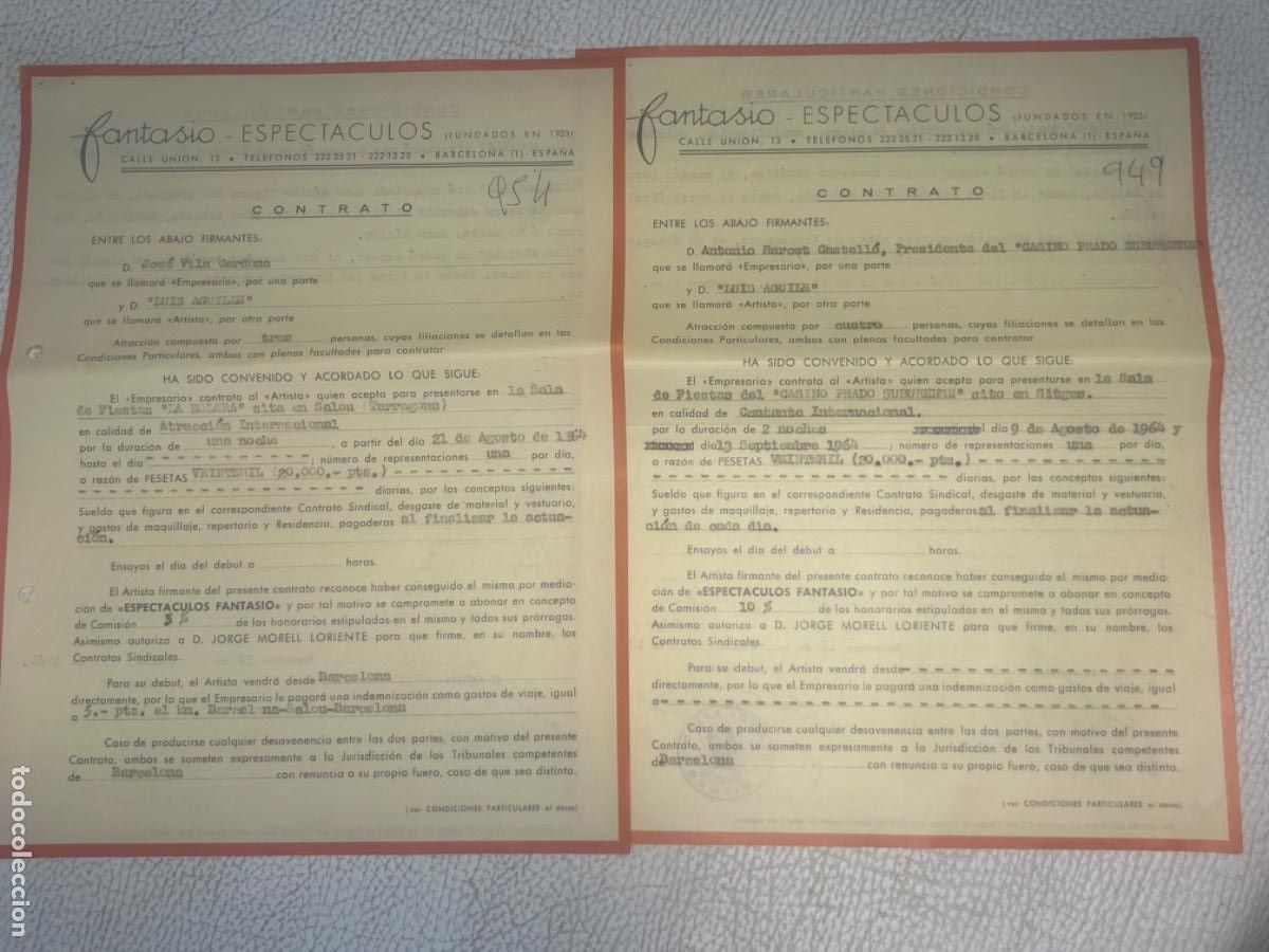 M&uacute;sica de cole&ccedil;&atilde;o: DOS CONTRATOS DEL CANTANTE LUIS AGUIL&Eacute; 1964