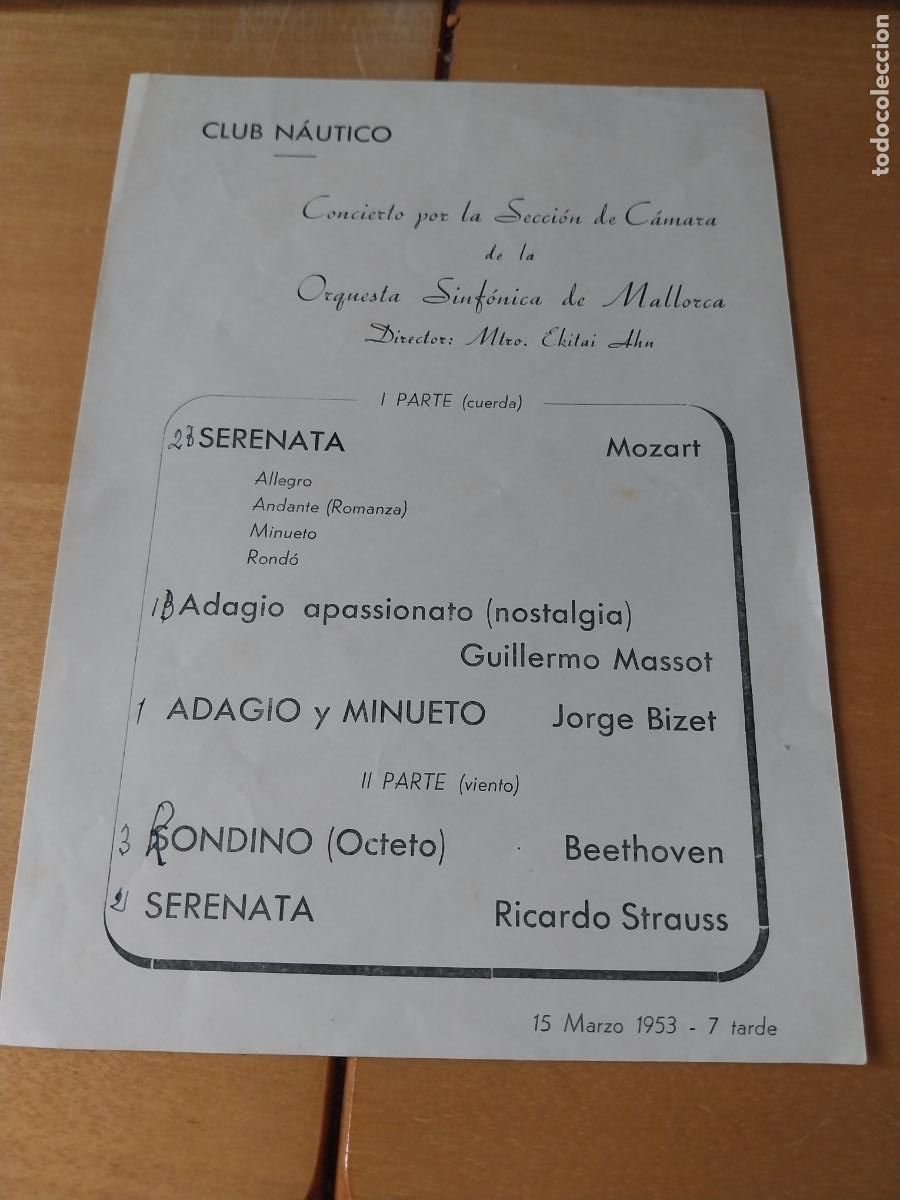 Musique de collection: ORQUESTA MALLORCA CLUB NAUTICO 1953 PROGRAMA ORIGINAL 19,5 X 13,5CM