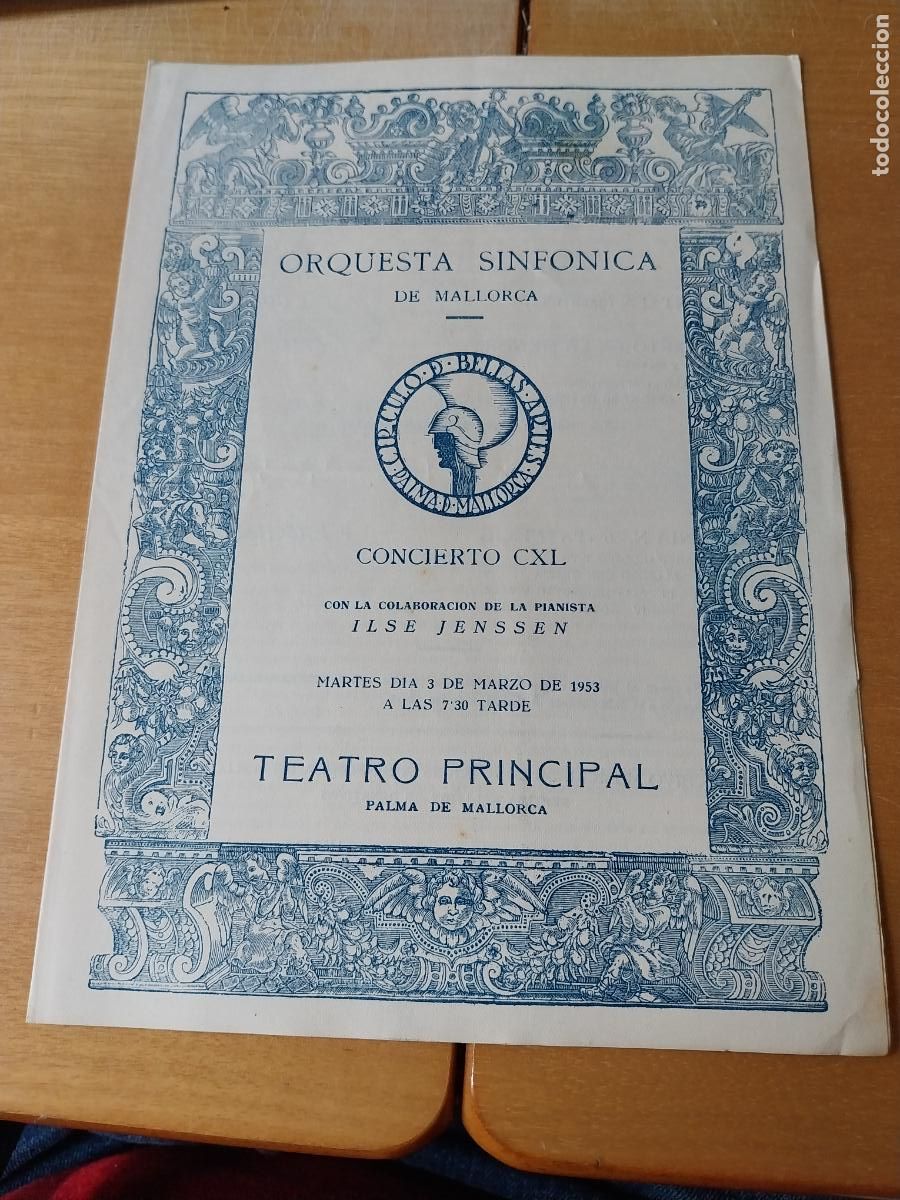 M&uacute;sica de colecci&oacute;n: ORQUESTA MALLORCA EKITAI AHN ILSE JENSSEN MARZO 1953 CONCIERTO CXL PROGRAMA DIPTICO 23 X 17CM