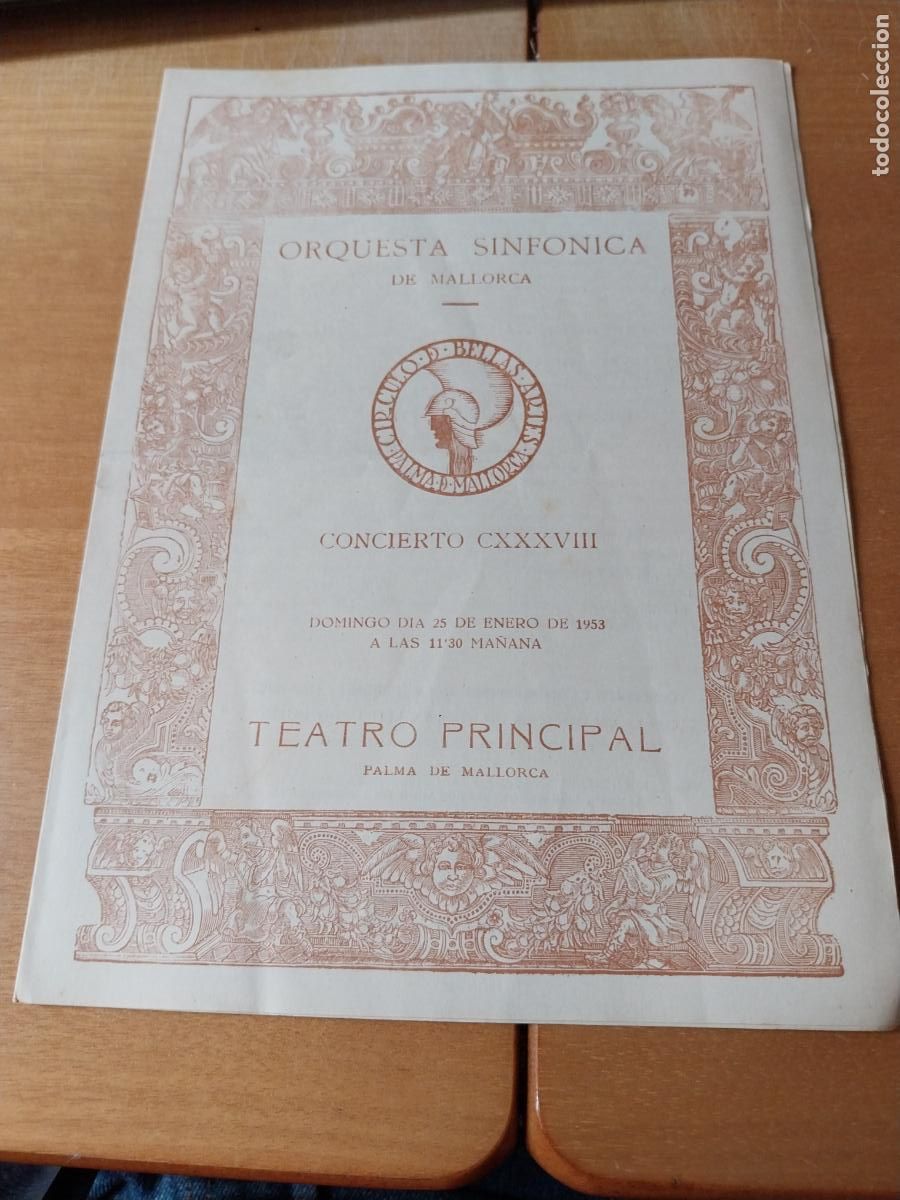 M&uacute;sica de colecci&oacute;n: ORQUESTA MALLORCA JOSE F VASQUEZ ENERO 1953 CONCIERTO CXXXVIII PROGRAMA DIPTICO 23 X 17CM