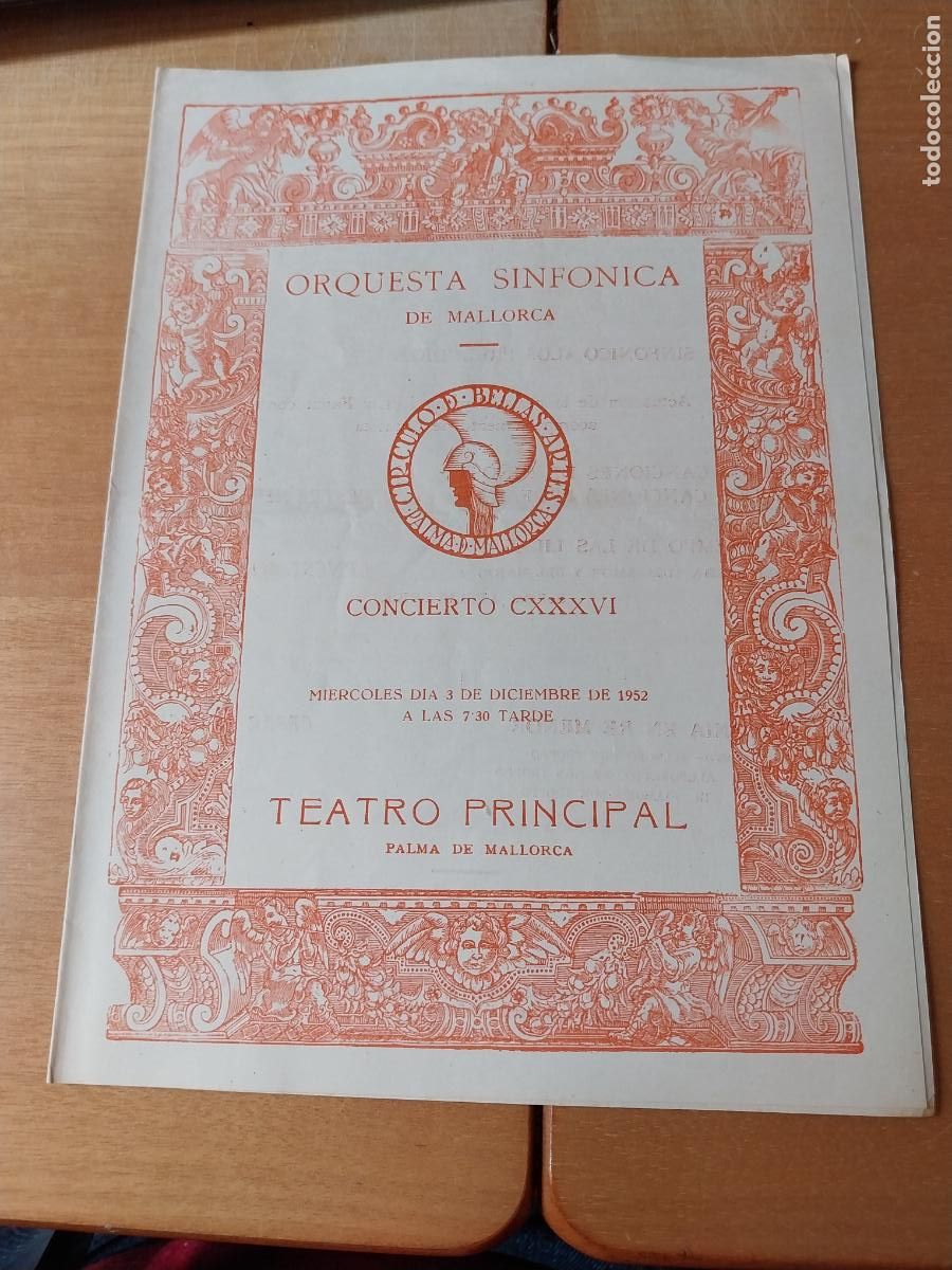 M&uacute;sica de colecci&oacute;n: ORQUESTA MALLORCA EKITAI AHN LESLIE FRIK DIC 1952 CONCIERTO CXXX PROGRAMA DIPTICO 23 X 17CM