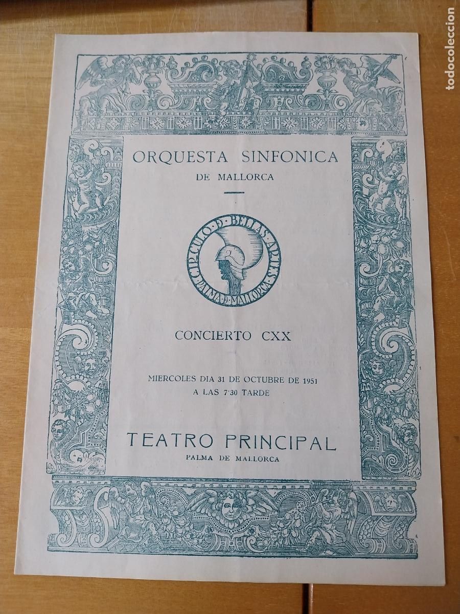 M&uacute;sica de colecci&oacute;n: ORQUESTA MALLORCA EKITAI AHN OCT 1951 CONCIERTO CXX PROGRAMA DIPTICO 23 X 17CM