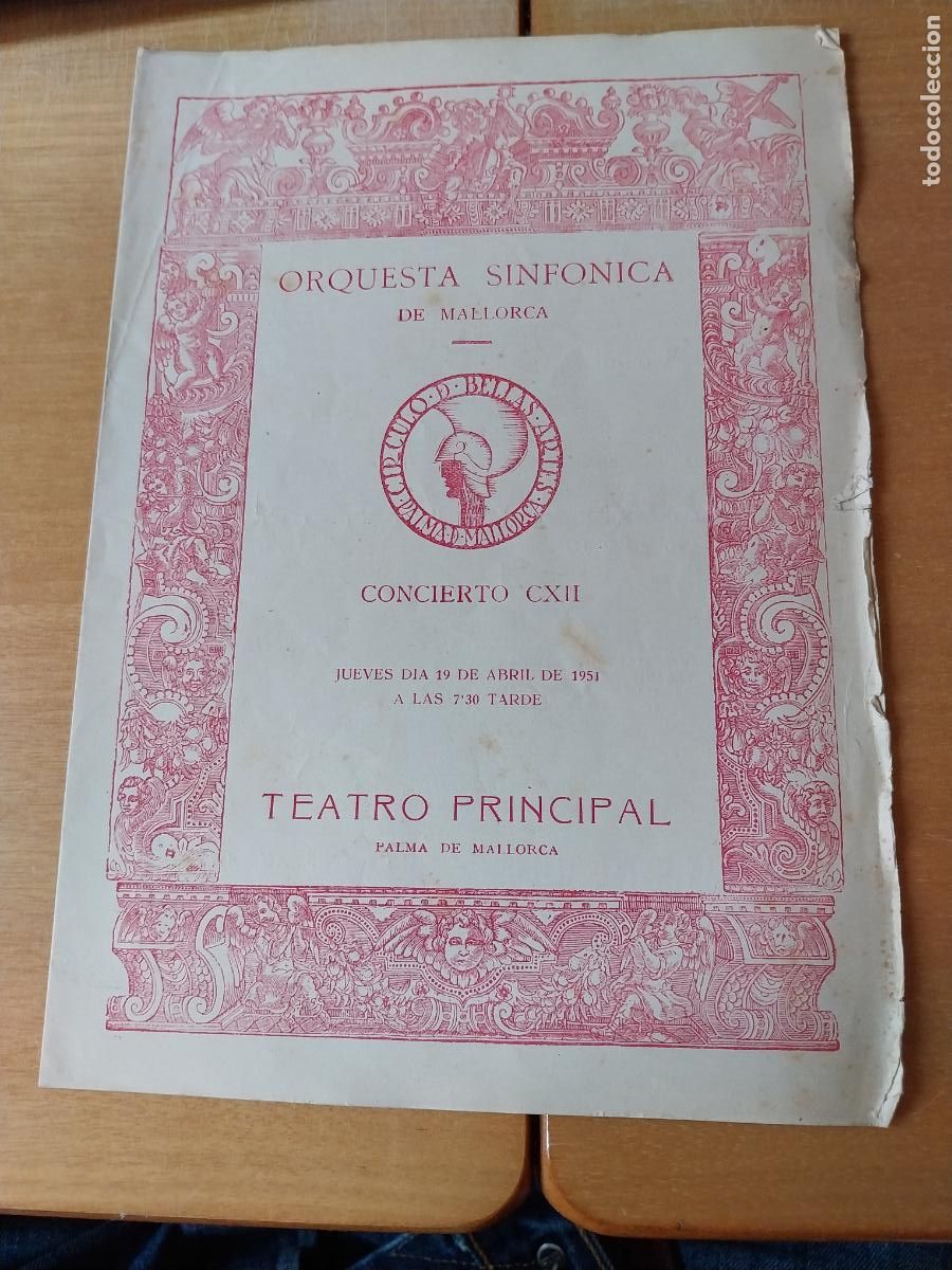 M&uacute;sica de colecci&oacute;n: ORQUESTA MALLORCA EKITAI AHN LUZ ALOU ABR 1951 CONCIERTO CXII PROGRAMA DIPTICO 23 X 17CM