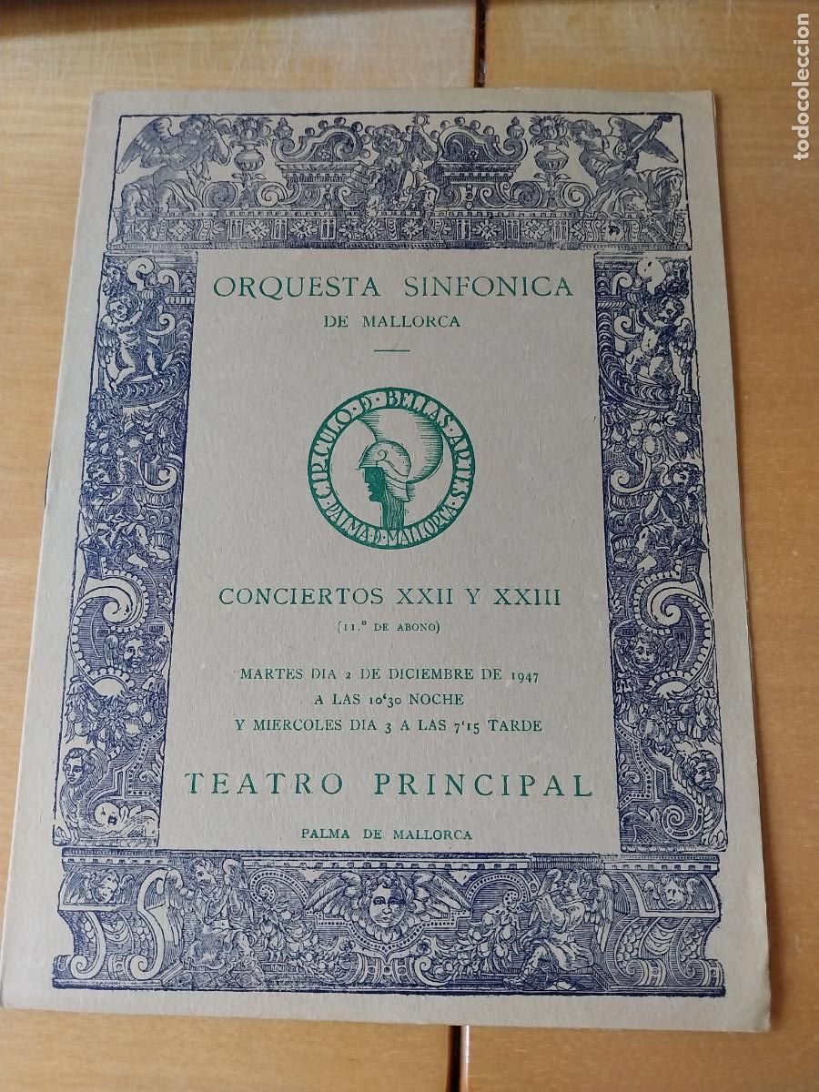 M&uacute;sica de colecci&oacute;n: ORQUESTA MALLORCA EKITAI AHN DIC 1947 CONCIERTO XXII PROGRAMA DIPTICO 23 X 17CM