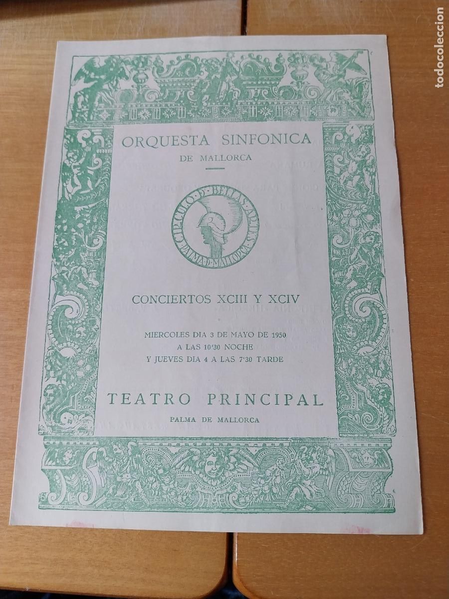 M&uacute;sica de colecci&oacute;n: ORQUESTA MALLORCA EKITAI AHN MAY TERESA PERELLO 1950 CONCIERTO XCIII PROGRAMA DIPTICO 23 X 17CM