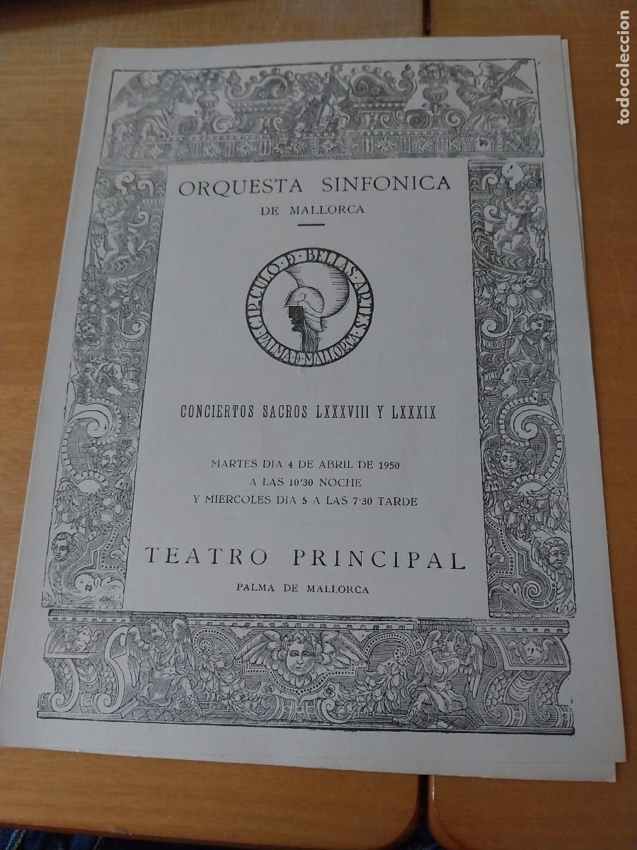 M&uacute;sica de colecci&oacute;n: ORQUESTA MALLORCA EKITAI AHN ABR 1950 CONCIERTO SACRO LXXXVIII PROGRAMA DIPTICO 23 X 17CM