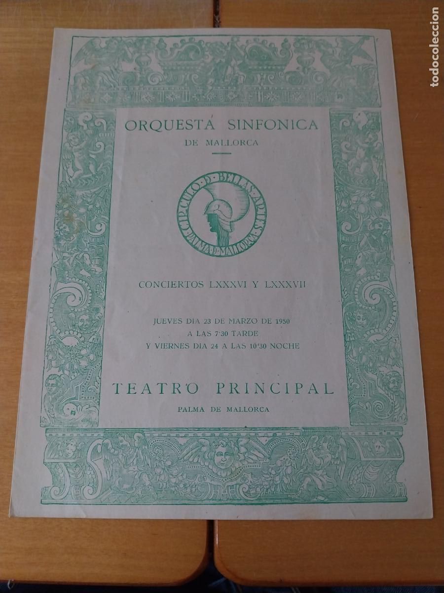 M&uacute;sica de colecci&oacute;n: ORQUESTA MALLORCA EKITAI AHN MANUEL ANTERO MAR 1950 CONCIERTO LXXXVI PROGRAMA 23 X 17CM