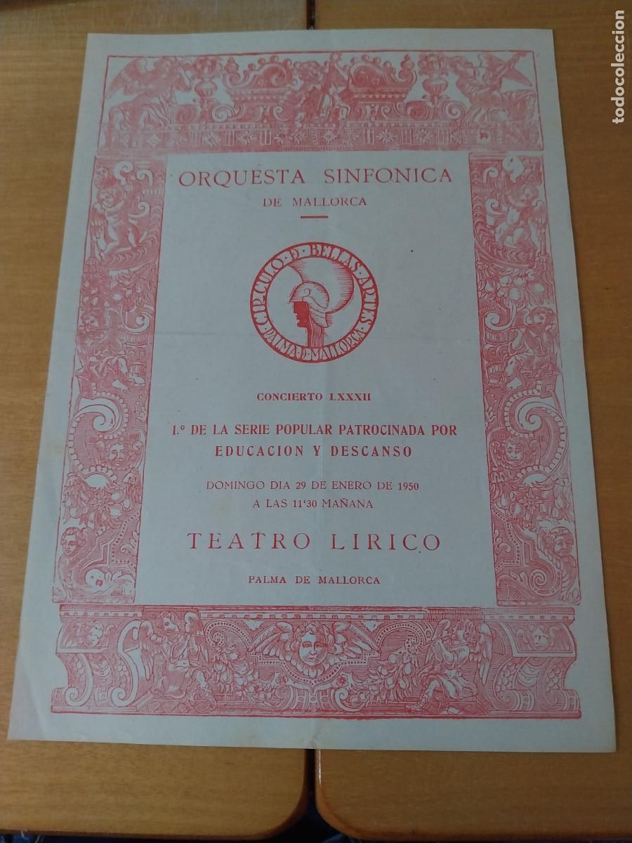 M&uacute;sica de colecci&oacute;n: ORQUESTA MALLORCA EKITAI AHN ENE 1950 CONCIERTO LXXXII PROGRAMA 23 X 17CM