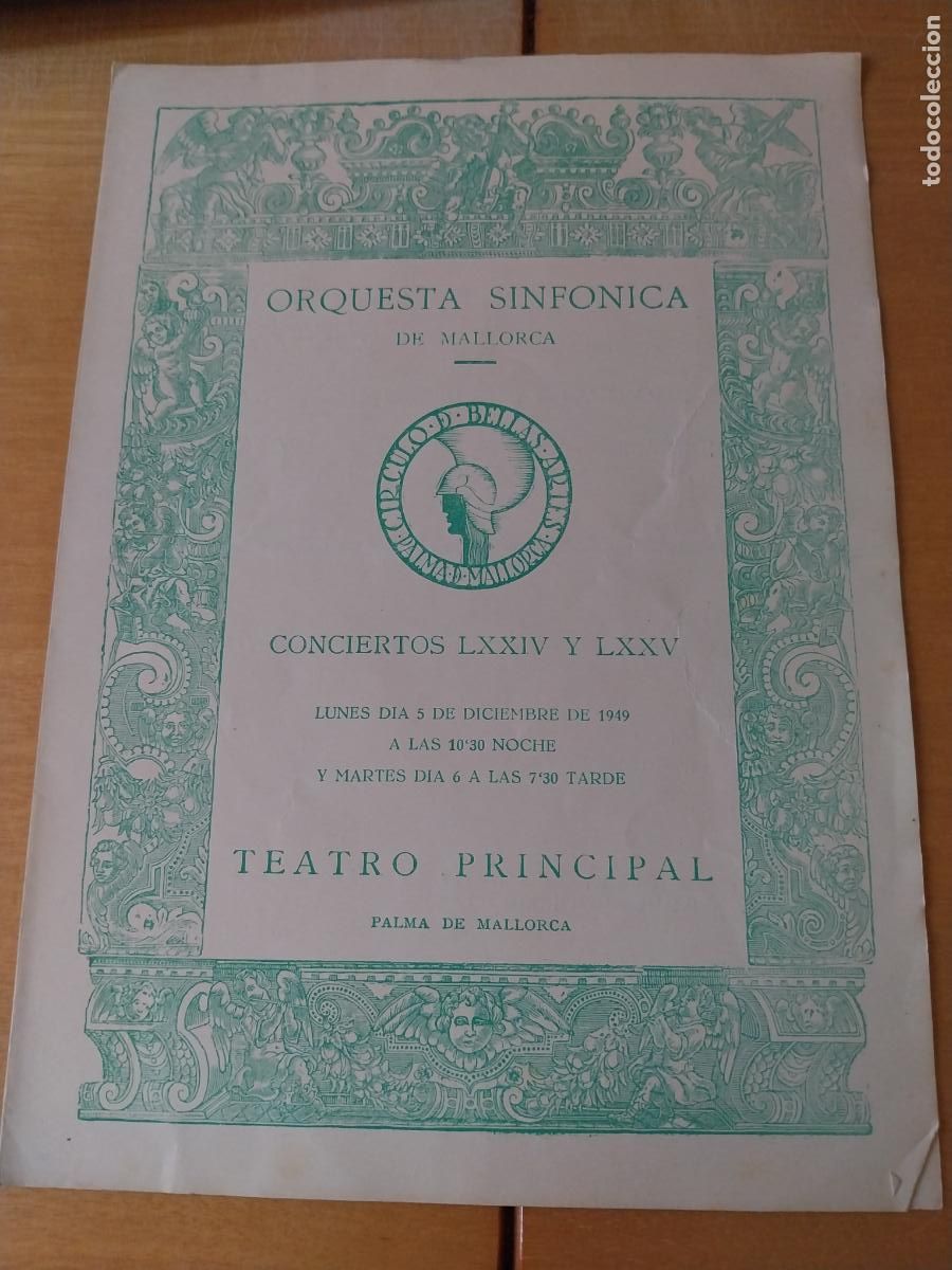 M&uacute;sica de colecci&oacute;n: ORQUESTA MALLORCA EKITAI AHN DIC 1949 LXXIV CONCIERTO PROGRAMA 23 X 17CM