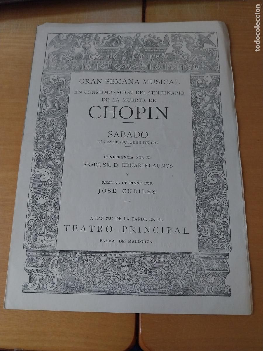 M&uacute;sica de colecci&oacute;n: ORQUESTA MALLORCA JOSE CUBILES SEMANA CHOPIN SAB OCT 1949 DIPTICO PROGRAMA 23 X 17CM