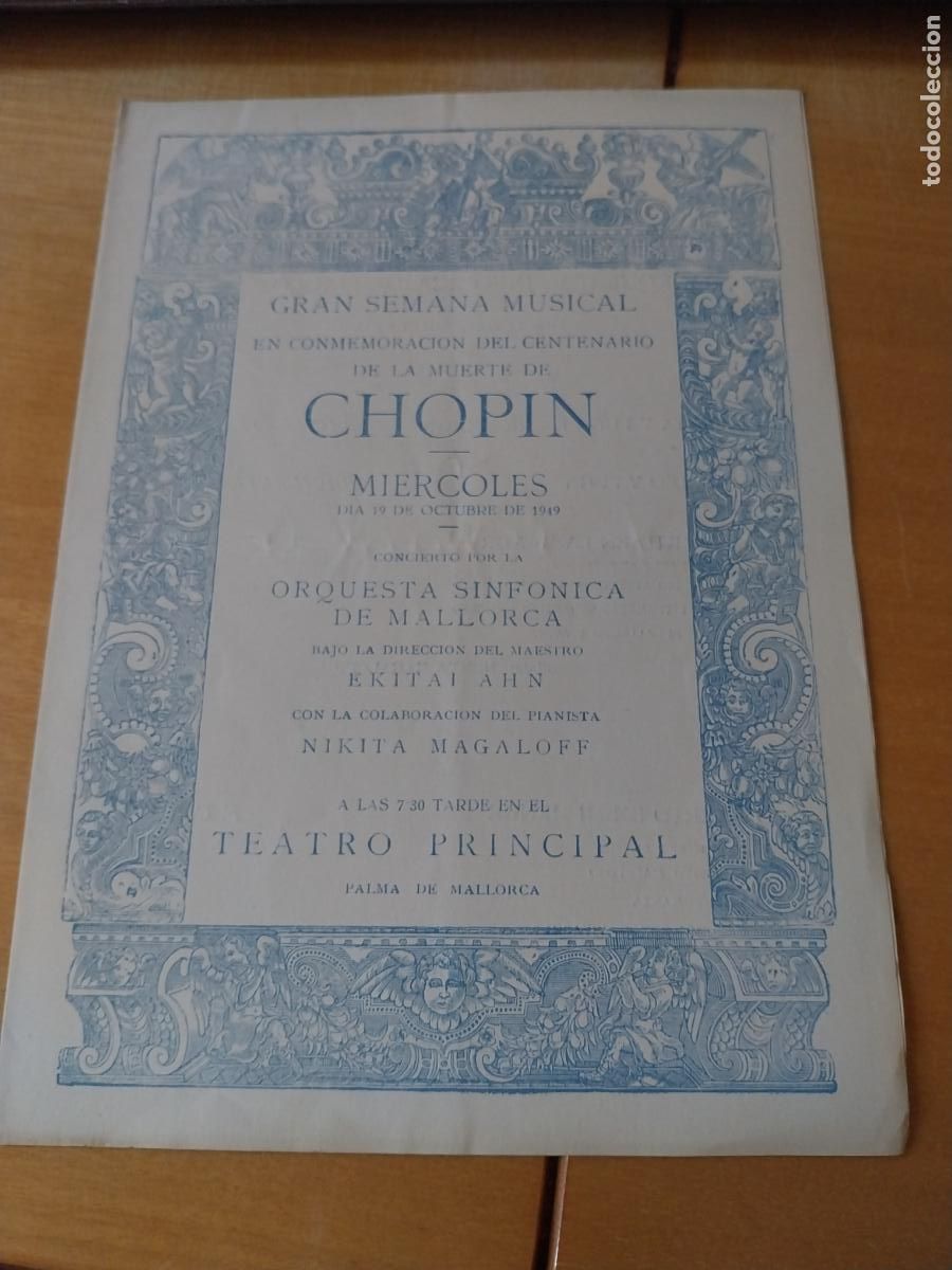 M&uacute;sica de colecci&oacute;n: ORQUESTA MALLORCA EKITAI AHN NIKITA MAGALOF SEMANA CHOPIN MIE OCT 1949 DIPTICO PROGRAMA 23 X 17CM