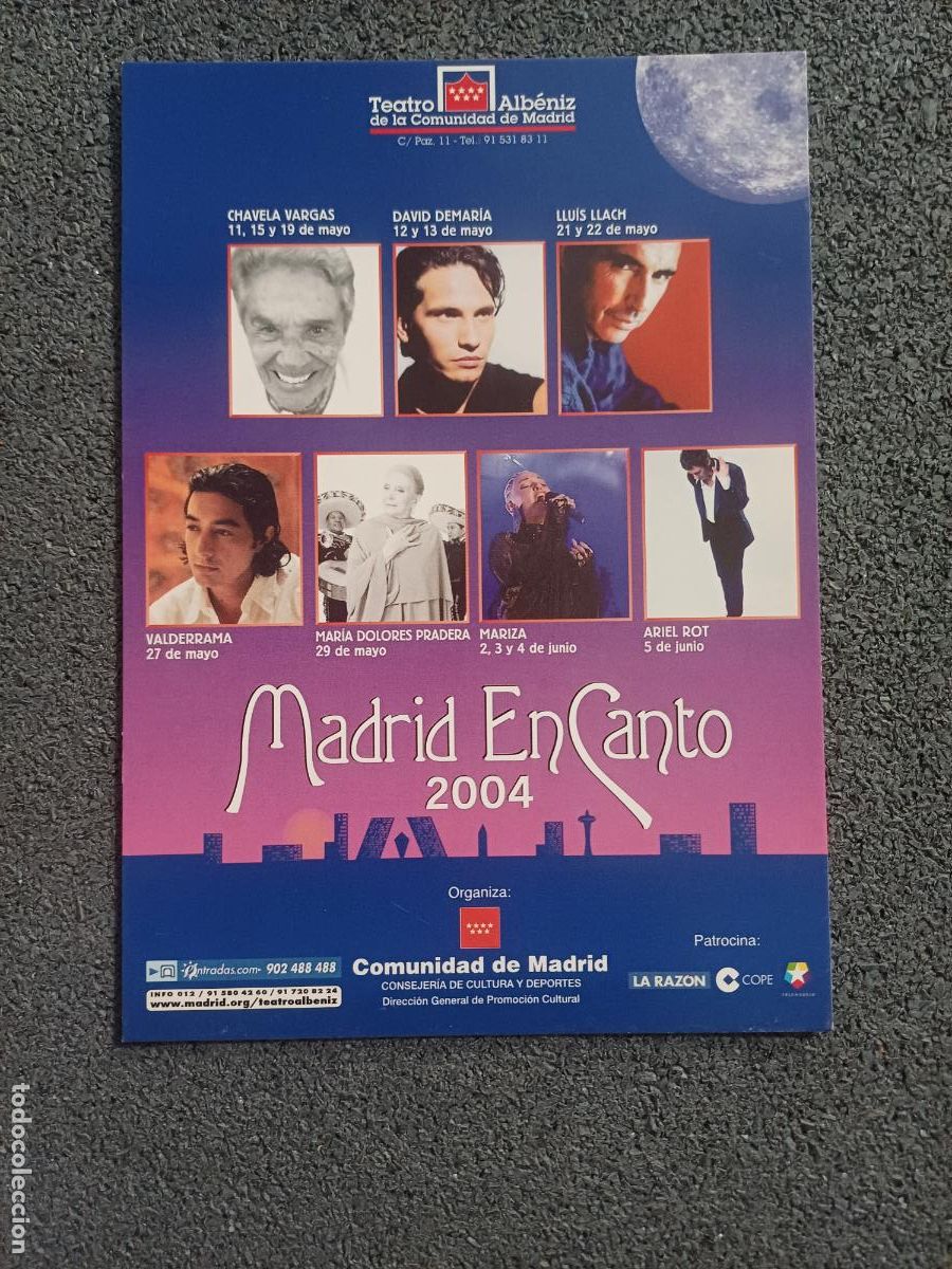 M&uacute;sica de colecci&oacute;n: TARJETA POSTAL MUSICA FESTIVAL MADRID EN CANTO 2004 VALDERRAMA, ROT, LLACH, VARGAS MADRID