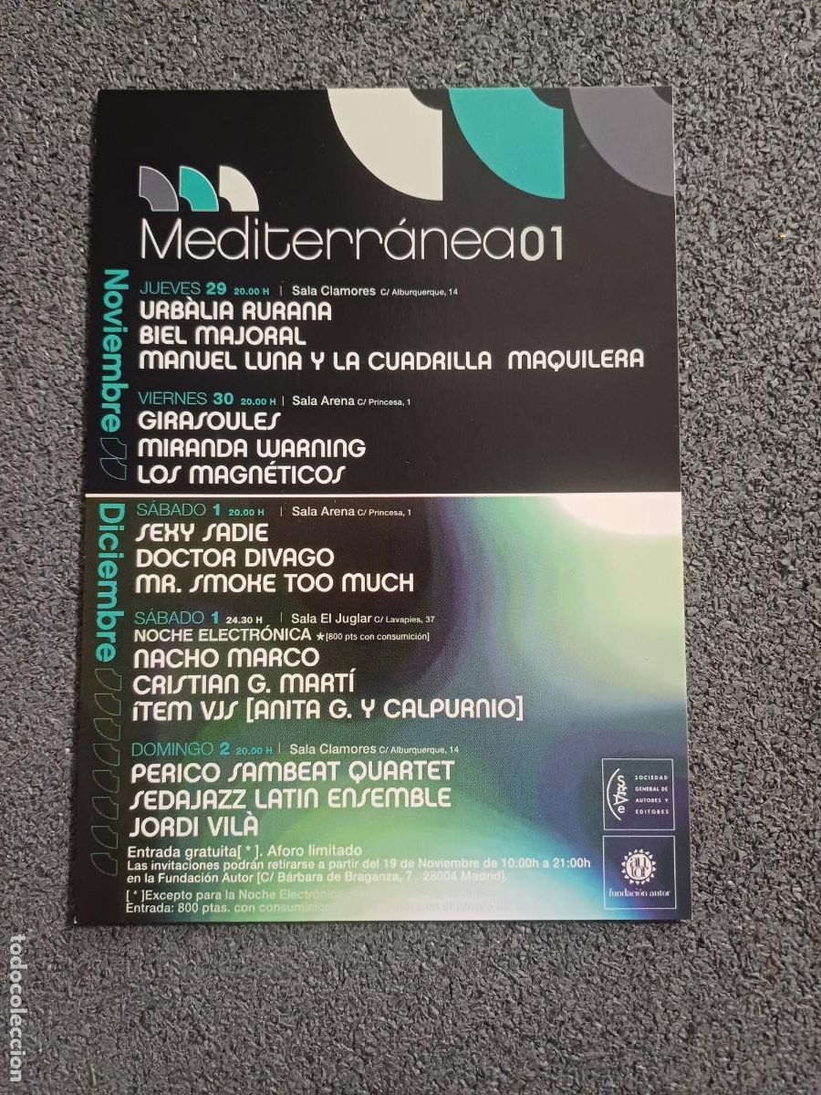 M&uacute;sica de colecci&oacute;n: TARJETA POSTAL MUSICA FESTIVAL MEDITERR&Aacute;NEA01 2001 MADRID