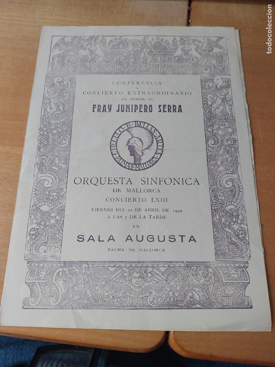 M&uacute;sica de colecci&oacute;n: ORQUESTA MALLORCA EKITAI AHN HOMENAJE FRAY JUNIPERO ABR 1949 CONCIERTO LXIII PROGRAMA 23 X 17CM